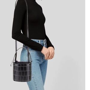 STAUD Black Croc-Embossed Shoulder Bag navy blue